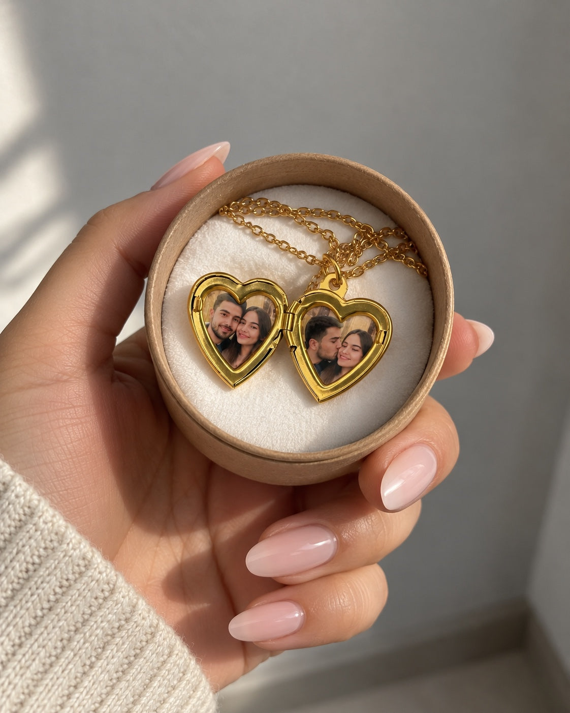 Kişiye Özel Fotoğraflı Kalp Madalyon Kolye | Açılır Kapaklı Gold Çelik | Sevgiliye Hediye