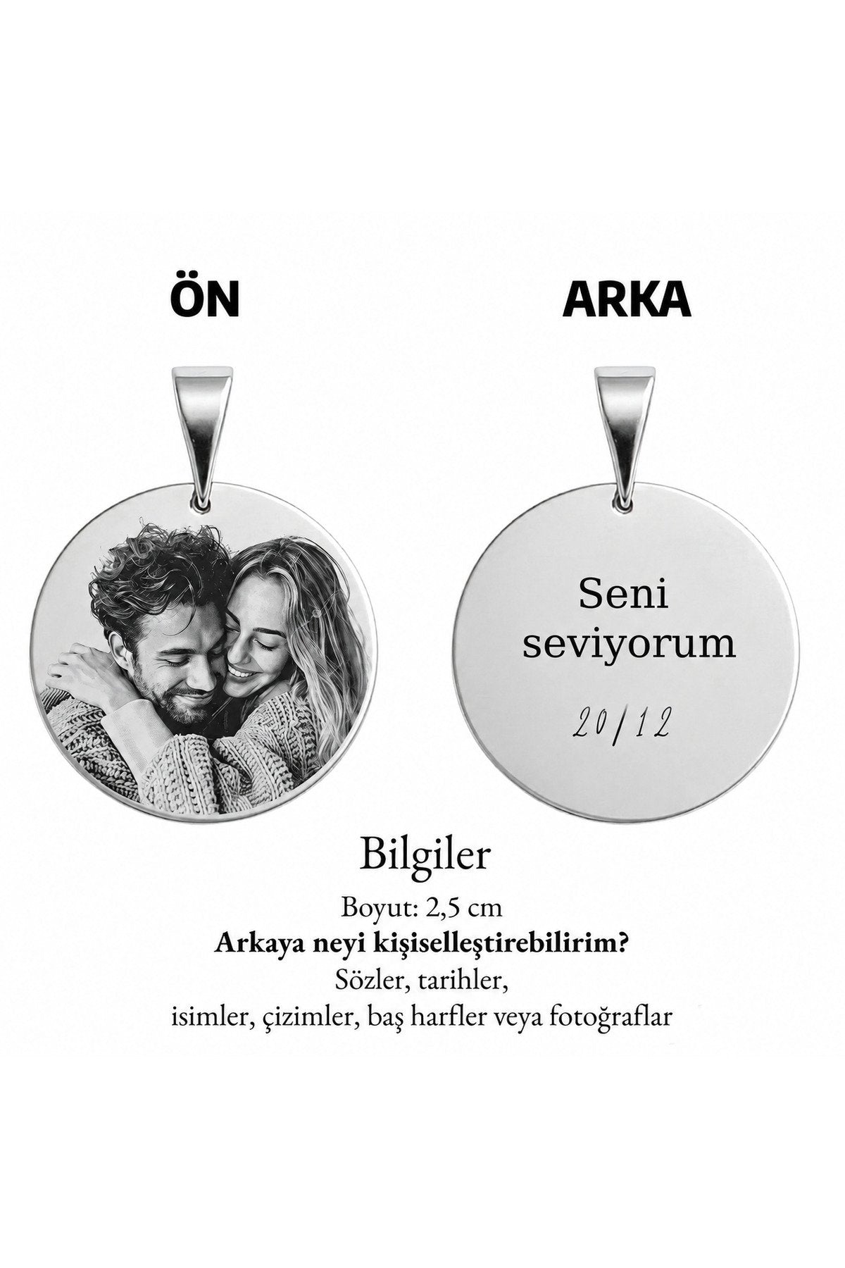 Fotoğraf Kolye Çelik | Kişiye Özel Fotoğraf Baskılı Kolye | Hediye Kolye Çelik