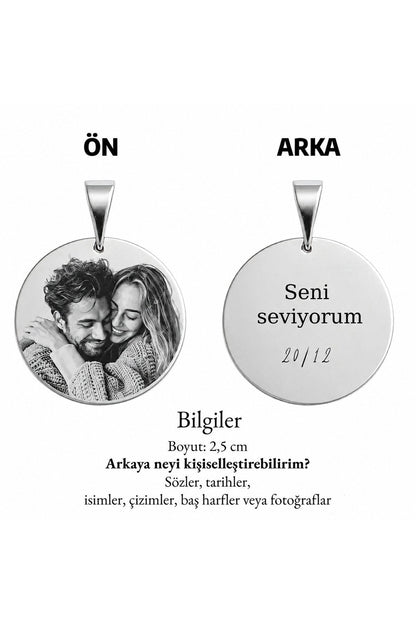 Fotoğraf Kolye Çelik | Kişiye Özel Fotoğraf Baskılı Kolye | Hediye Kolye Çelik
