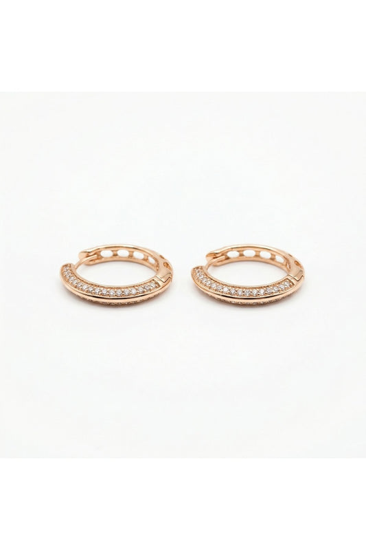 Çelik Küpe Rose Gold Renk Zirkon Taş Detaylı Halka Kadın Küpe