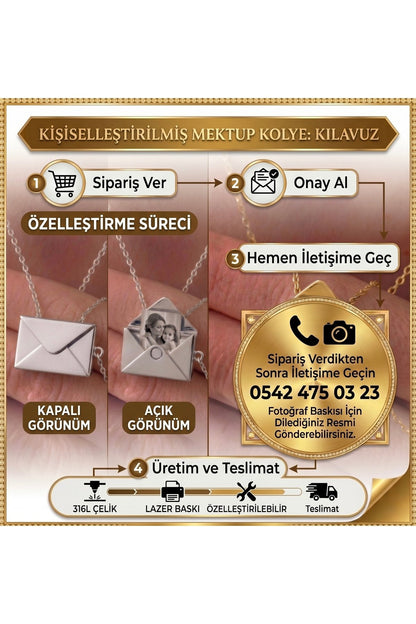 Fotoğraf Koyulabilen Çelik Mektup Kadın Kolye - Anneler Günü Hediyesi