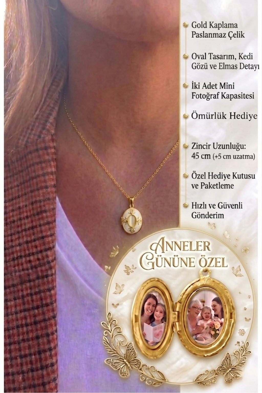 Fotoğraf Koyulabilen Çelik Madalyon Kolye Anneler Günü Kadın Kolye