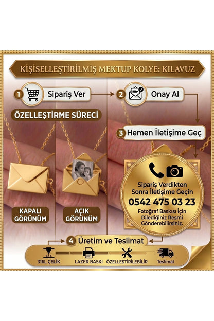 Fotoğraf Koyulabilen Mektup Kolye | Anneler Günü Kolye | Kadın Kolye Çelik